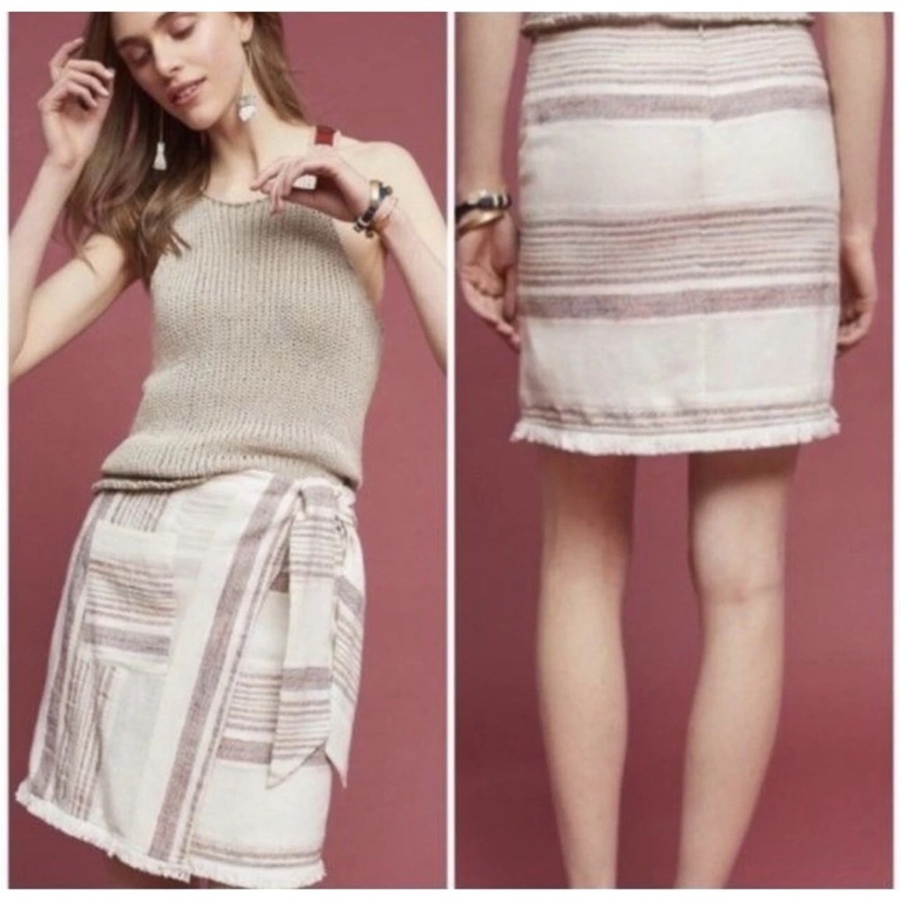 Anthropologie HOLDING HORSES Striped Faux Wrap Mini Skirt sz 2